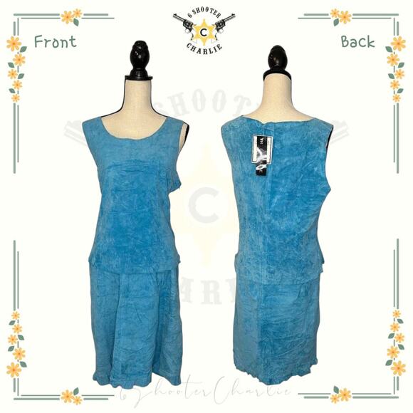 New with Tags Clothes By Revue Blue Leather Top With Matching Skirt Size 12 - Picture 1 of 8